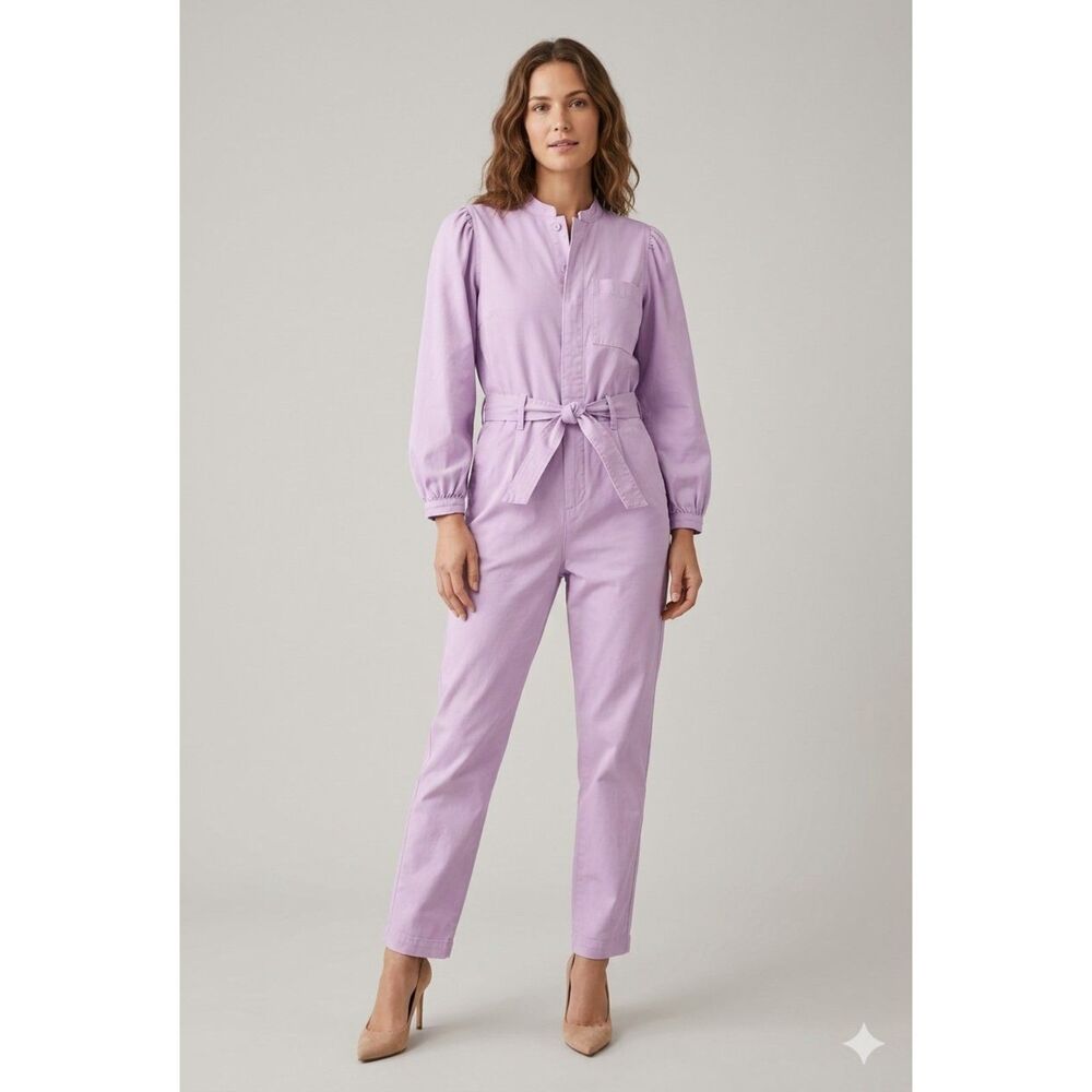 J.Crew Lavender Puff Sleeve Belted Utility Jumpsuit Size 0 Cotton ASO TV
